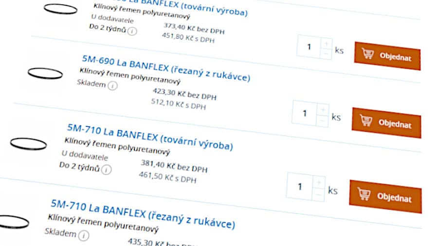 Výrobní varianty řemenů BANFLEX v e-shopu TYMA CZ