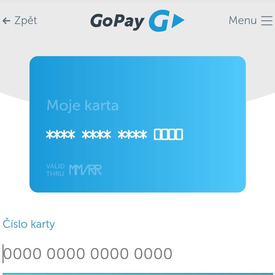 Náhled prostředí brány GoPay na mobilu